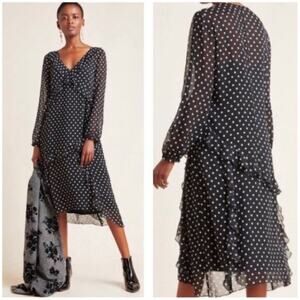 Anthro Maeve Sirena Polka Dot Ruffle Midi Dress